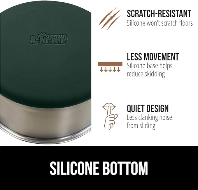 GORILLA GRIP Set of 2 Dog Bowls, Heavy Duty Metal Food and Water Bowl for Feeding Dogs and Cats, Dishwasher Safe, Rust Resistant Stainless Steel, BPA Free Rubber Base, Holds 2 Cups (16 fl oz), Green