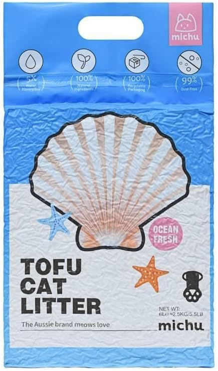 Michu Tofu Cat Litter Natural Clumping Tofu Cat Litter, Fast Clumping and Easily Scoop-able 5.5lb/88oz 5 Scents - Ocean Fresh, 1 Pack
