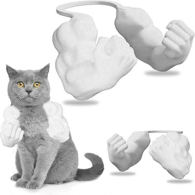 babyye Funny Cat Muscle Arms, 3D Printed Cat's Neck Arm with Muscle, Halloween Cats Costume Accessory for Pet Dress-Up, Cosplay, Parties & Photos (White)