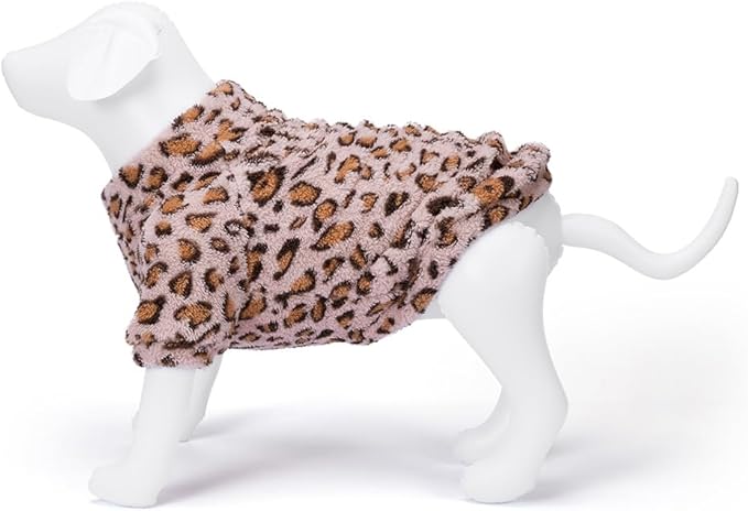 GreenJoy Leopard Print Dog Sweater – Stretchy Fleece Dog Turtleneck Sweatshirt for Puppies & Cats, Soft & Warm Pet Winter Clothes for Small, Medium & Large Dogs (Pink, Large)
