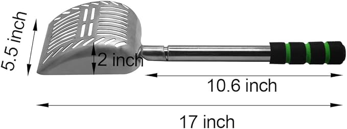 Cat Litter Scooper Metal Cat Litter Scoop Long Handle Cat Scoop Aluminum Litter Box Scooper Kitty Litter Scoop Non-Stick Stronger Large Cat Litter Sifter Scoop Manages Big Clumps of Multi-cat Families