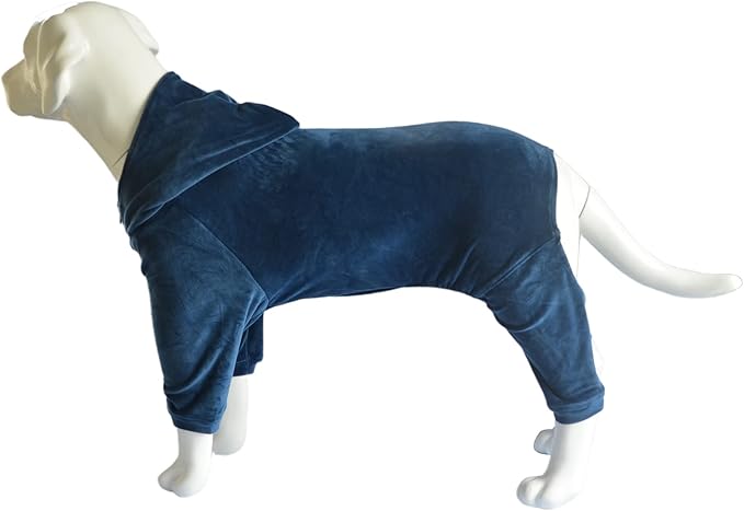 Dog Pajamas Pet Jumpsuits PJS for All Seasons, Velvet Dog Hoodies 4 Legs Four Feet Dog Onesies Stylish PJS Puppy Costume Cotton Liner Warm Pet Clothes for Small Medium Large Dogs Darkblue XS