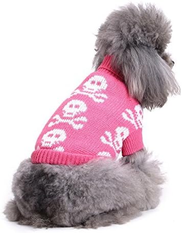 Skull Dog Sweater Holiday Halloween Christmas Pet Clothes Soft Comfortable Dog Clothes - Pink,XXL