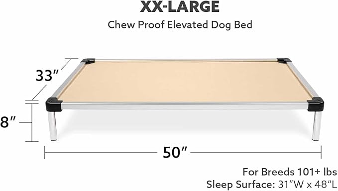 K9 Ballistics Chew Proof Elevated Outdoor Cooling Cot Bed for XX Large Dogs - Virtually Indestructible, Preassembled, Withstands Aggressive Chewers - XXL, Ripstop Sandstone
