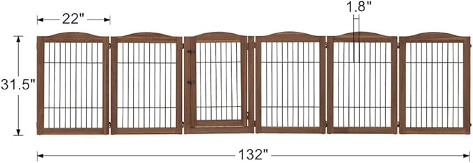 unipaws Pet Playpen with Wood and Wire, 6 Panels Extra Wide Freestanding Walk Through Dog Gate with 5 Support Feet, Foldable Stairs Barrier Pet Exercise Pen for Dogs Cats