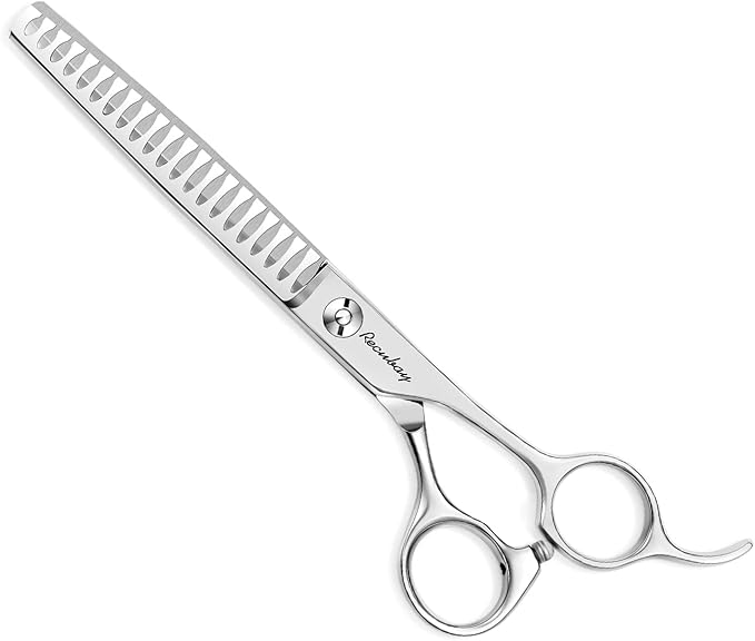 Dog Cat Scissors for Grooming, Pet Shears for Thick Coats and Matted Hair, Thinner Curved Straight Chunker Stainless Steel Shears (7.0" Chunker Silver)