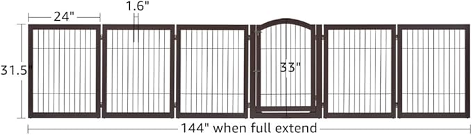 unipaws 144" Extra Wide Dog Gate and Pet Playpen, Free Standing Tall Dog Fence with Walk Through Door, Barriers for Home, Use as Indoor Cats Pen, Rabbit Pen, Espresso