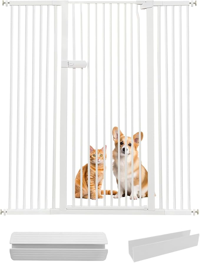 Lumizone Extra Tall Cat Gate 61.02" High Pressure Mounted Extra Wide 2025 New(17 Sizes)1.37" Gap No Drilling Auto-Close One-Handed Operation Tall Pet Gate for Dogs(White, 50.98"-55.11"/129.5-139.5CM)