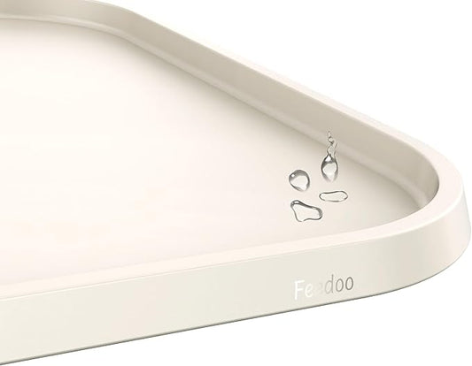 Pet Feeding Mat [Warped Resistant Raised Edge], Water-Proof Silicone Placement for Food Water Bowls, Anti-Slip Base Protect Floor, BPA-Free&Dishwasher-Safe [23.5x13.5inch Large, White Sand]