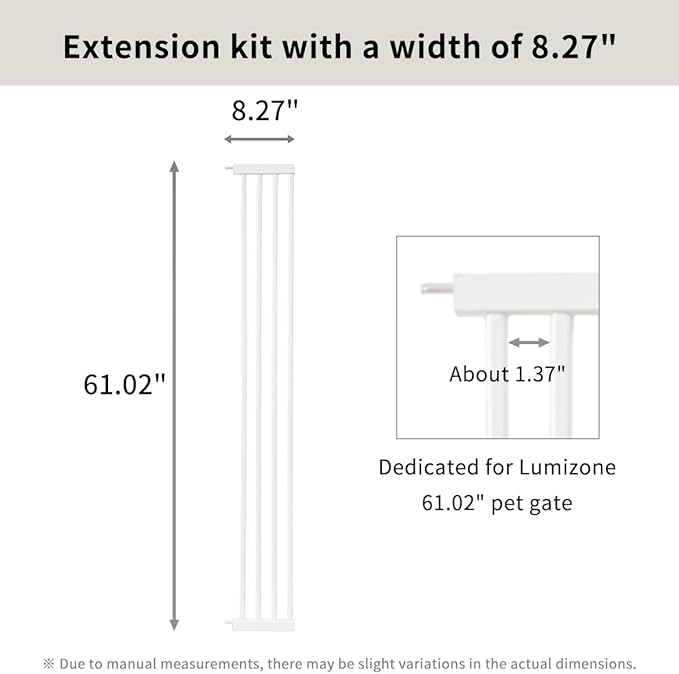 Lumizone Extra Tall Cat Gate Extension Kit 61.02" High Pressure Mounted 2025 New 8.27" Extra Wide 1.37" Gap No Drilling Tall Pet Gate for Dogs (White, 8.27"/21CM)