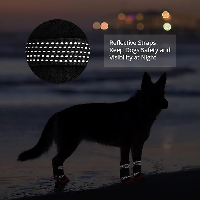 Dog Shoes for Hot Pavement Anti-Slip Dog Boots Waterproof Dog Shoes for Small to Large Dogs with Reflective Straps Pet Dog Boots for Hiking.4Pcs Soft Breathable Paw Protectors for Dogs