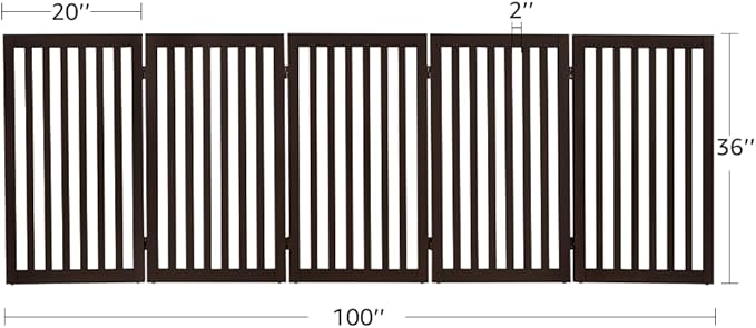 unipaws 36”H Free Standing Pet Gate for Dogs and Cats, Tall Wooden Dog Gates for Doorway, Stairs, Dog Room Divider, Foldable Pet Fence for The House, Expandable Barrier, Indoor Use, Espresso