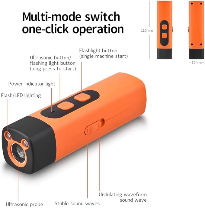 Dog Bark Deterrent Stop Barking Device Convertible Ultrasonic Bark Control Device with LED Flashlight - Ideal for Indoor & Outdoor