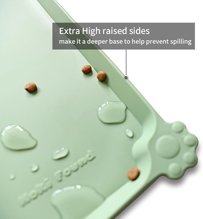 Hoki Found Silicone Non Slip Pet Food Mats - Bowl Placemat for Dogs Cats - Waterproof for Carpet - Jade