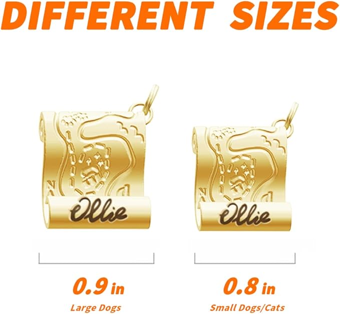Dogs ID Tags Personalized Front and Back Engraving Brass Adventure Map Shape