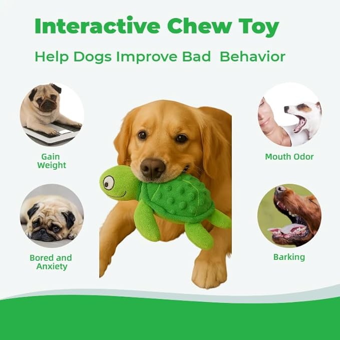 Squeaky Sea Turtle Plush Dog Toy – Durable, Stuffing-Free Interactive Chew Toy for Small Dogs – Relieves Anxiety & Teething – Keeps Puppies Busy, No Mess, Perfect for Indoor Play (Green)