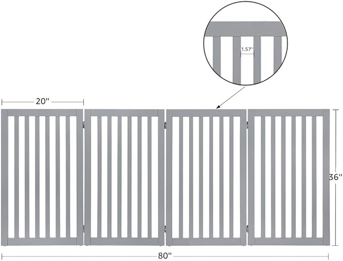 unipaws 36”H Free Standing Pet Gate for Dog Cat, Tall Wooden Dog Gates for Doorway, Stairs, Foldable Pet Fence for The House, Expandable Barrier, Indoor Use, Grey