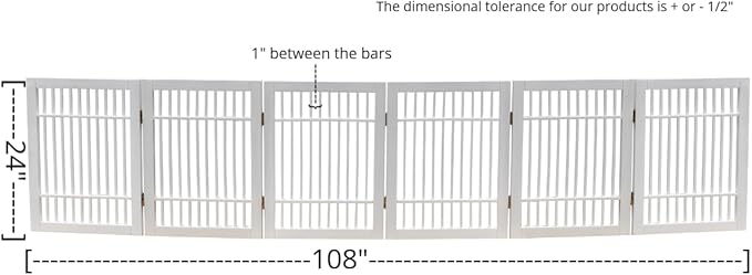 Pet Dog Gate Strong and Durable Freestanding Folding Acacia Hardwood Portable Wooden Fence Indoors or Outdoors by Urnporium (White Pet Gate, 6 Panel 24" Tall)