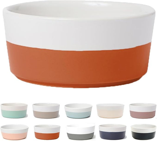 Waggo Dipper Ceramic Dog Bowl for Small and Large Breeds - Heavyweight and Durable Pet Food and Water Dish Crock, Dishwasher Safe, Modern (Teracotta, Medium)