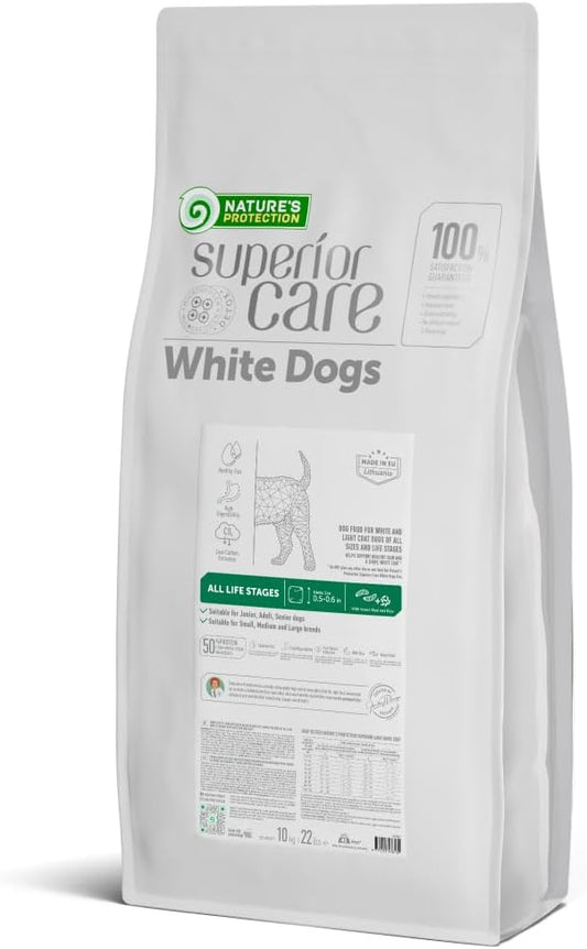 Nature's Protection Superior Care White Dogs Rice Based Dry Dog Food - High Protein, Tear Stain Dog Food for All Breeds Light Coated All Life Stages Dogs, Fresh Pet Meal, Insect, 22 lb