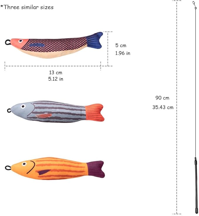 PAZ'S GIFT Cat Wand Toys, 3 Piece Catnip Wiggle Sounding Toys, Soft and Durable, Interactive Cat Kick Toy for Indoor Play