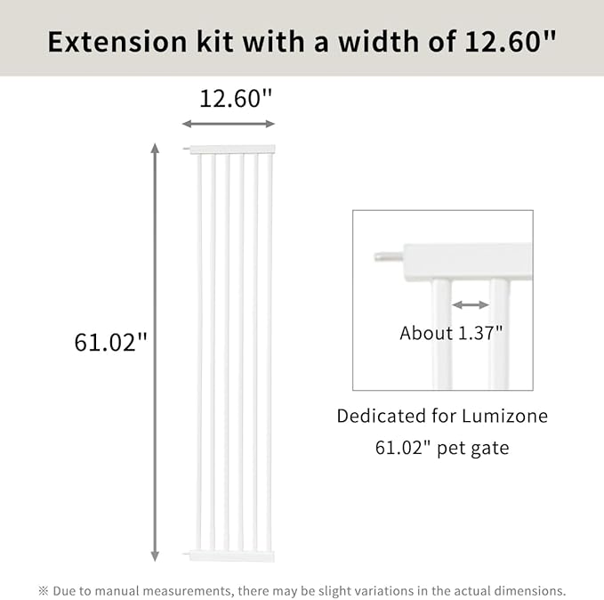 Lumizone Extra Tall Cat Gate Extension Kit 61.02" High Pressure Mounted 2025 New 12.60" Extra Wide 1.37" Gap No Drilling Tall Pet Gate for Dogs (White, 12.60"/32CM)