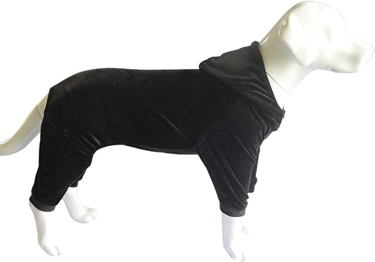 Dog Pajamas Pet Jumpsuits PJS for All Seasons, Velvet Dog Hoodies 4 Legs Four Feet Dog Onesies Stylish PJS Puppy Costume Cotton Liner Warm Pet Clothes for Small Medium Large Dogs Black XXXL