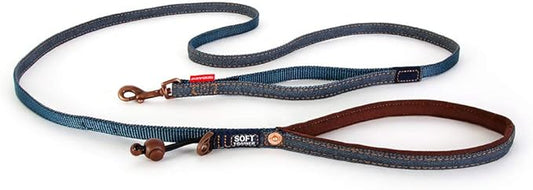 EzyDog Soft Trainer Dog Leash with Traffic Control Handle - Reflective Stitching for Nighttime Safety and Superior Strength and Comfortability for Training Small Dogs (Under 26 lbs) (72”, Denim)