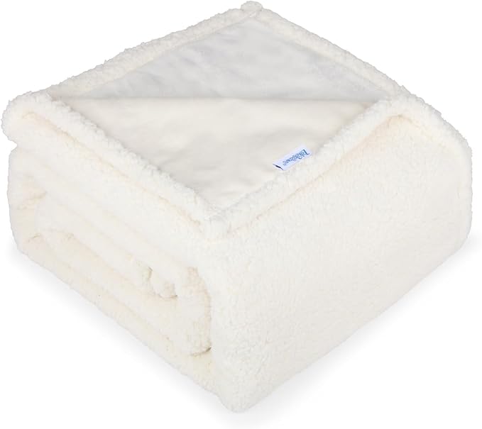 Waterproof Dog Blanket for Medium Dogs - Reversible Washable Pet Blanket, Soft Sherpa Fleece Furniture Protector, Cat Throw Bed Couch, Cream, 30"x40"