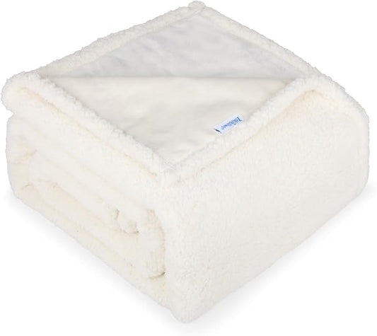 Waterproof Dog Blanket for Medium Dogs - Reversible Washable Pet Blanket, Soft Sherpa Fleece Furniture Protector, Cat Throw Bed Couch, Cream, 30"x40"