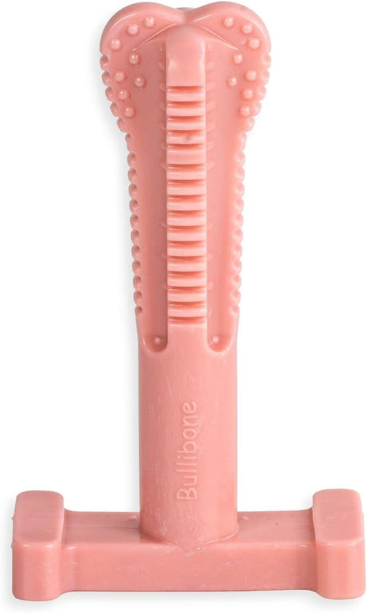 Bullibone SuperBrush: Dog Teeth Cleaning Brushing Toothbrush Stick - Long Lasting Nylon Pink Peppermint Chew Toy for Oral Care and Dental Health