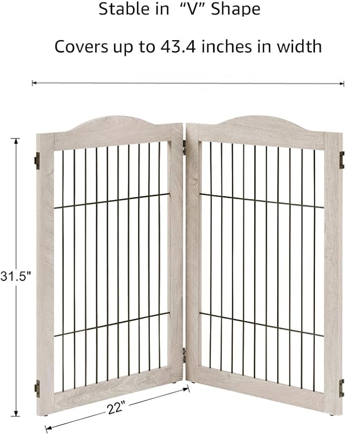 unipaws 44" Wide Dog Gate and Extension Kit, Free Standing Pet Gate, Wooden Dog Gates for Stairs, Doorway, Indoor Safety Fence for Dogs, 31.5" Height, Weathered Grey