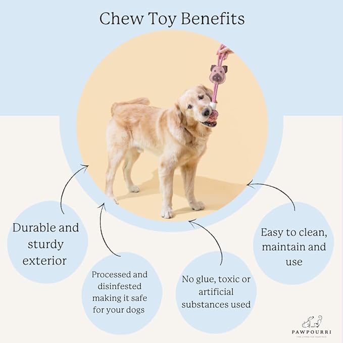 Natural Suede Leather & Rope Chew Toy with Bone for Medium to Large Dogs (Pig Shape)