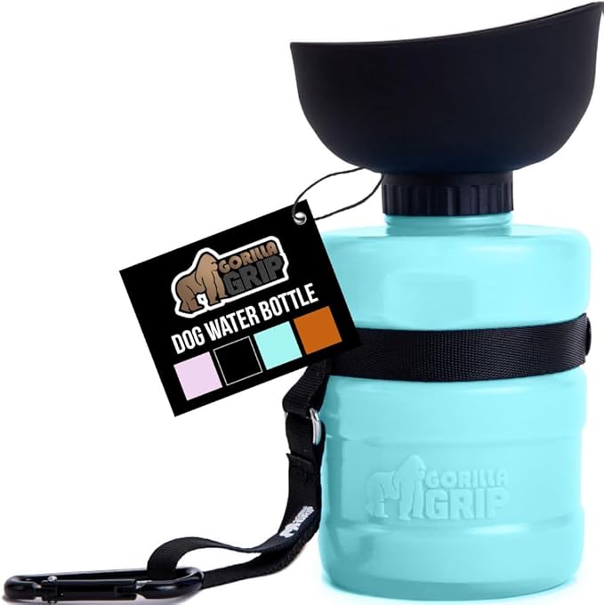GORILLA GRIP Dog Water Bottle, Portable Water Bowl Dispenser for Dogs, 20 oz Leak Proof Pet Travel Squeeze Bottles, Food Grade Silicone, Puppy Essentials, Hiking Camping Trip Accessories, Turquoise