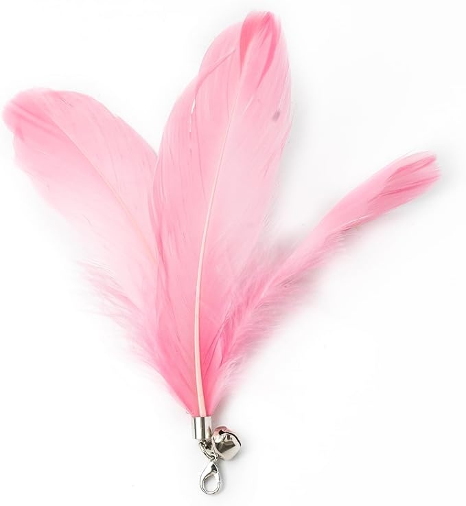 Generic Cat Feather Toy for Cat Pink 2pcs Prue Cat Feather Toy for Cat, Feather Stick with Bell and Feather Accessories, Interactive Cat Toy for Kitten, Catnip Toy for Cats