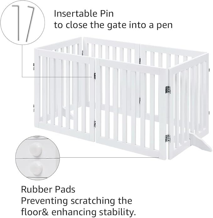 unipaws 120" Extra Wide Pet Gate, Free Standing Dog Gate for Doorways, Stairs, Foldable Puppy & Room Divider, Wooden Playpen for The House, Indoor Use (24" H, White)