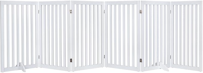 unipaws 120" Extra Wide Pet Gate, Free Standing Dog Gate for Doorways, Stairs, Foldable Gate & Room Divider, Wooden Puppy Playpen, Expandable Barrier for The House, Indoor Use (36" H, White)