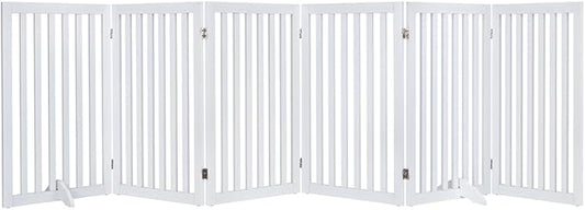 unipaws 120" Extra Wide Pet Gate, Free Standing Dog Gate for Doorways, Stairs, Foldable Gate & Room Divider, Wooden Puppy Playpen, Expandable Barrier for The House, Indoor Use (36" H, White)