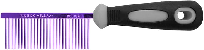 Resco Professional Anti-Static Dog, Cat, Pet Comb for Grooming, Steel Pins, Medium Tooth Spacing, Candy Purple