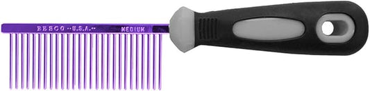 Resco Professional Anti-Static Dog, Cat, Pet Comb for Grooming, Steel Pins, Medium Tooth Spacing, Candy Purple