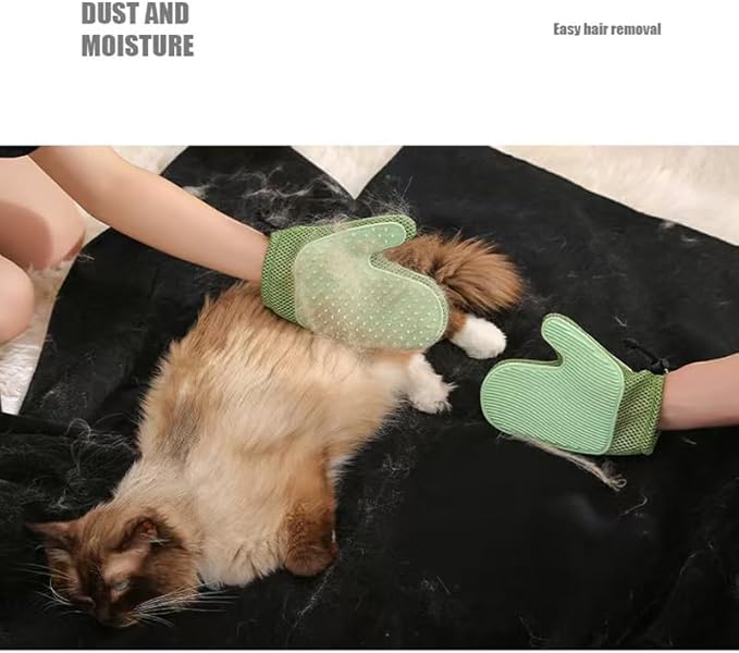 Pet Hair Remover Gloves Bath Brush Gentle Shedding Brushes,Pet Hair Remover Tool for Carpet, Curtain, Clothing, Couch, Car Seat (Green)