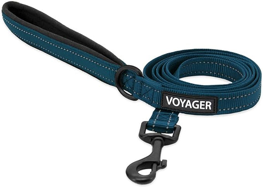 Voyager Reflective Dog Leash with Neoprene Handle, 5ft Long, Supports Small, Medium, and Large Breed Puppies, Cute and Heavy Duty for Walking, Running, and Training - Blue (Leash), S