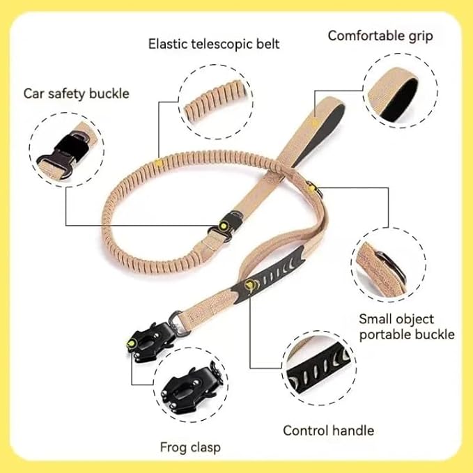 Tactical Dog Harness with Handle, Collar & Leash Set – No Pull Dog Vest with Adjustable Buckles, Reflective Patches & Heavy-Duty Nylon for Medium Dogs (Khaki)