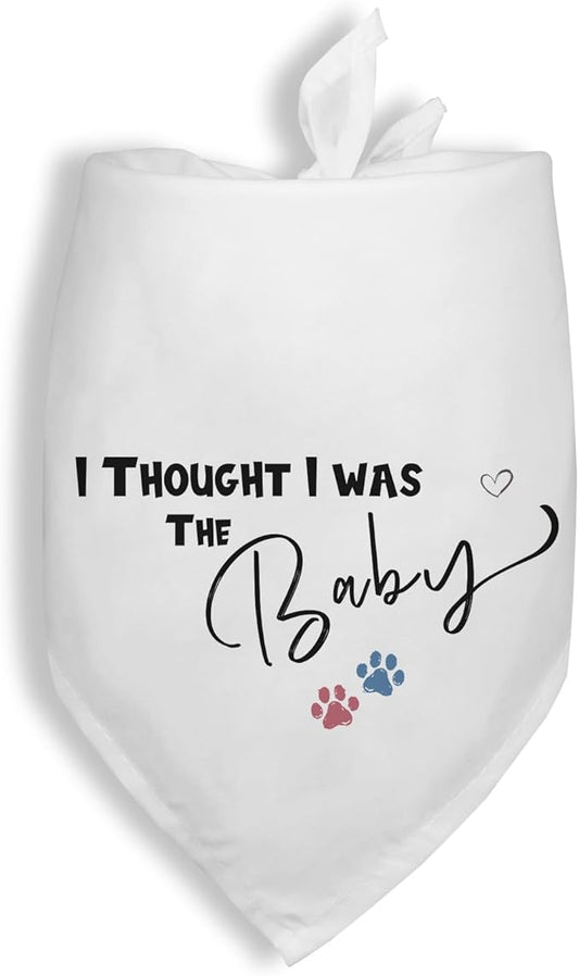 I Thought I was The Baby Pregnancy Announcement Dogs Bandana White Triangle Scarf Dog Bandana Baby Announcement Photo Prop Pet Scarf Accessories for Pet Dog Lovers Gifts