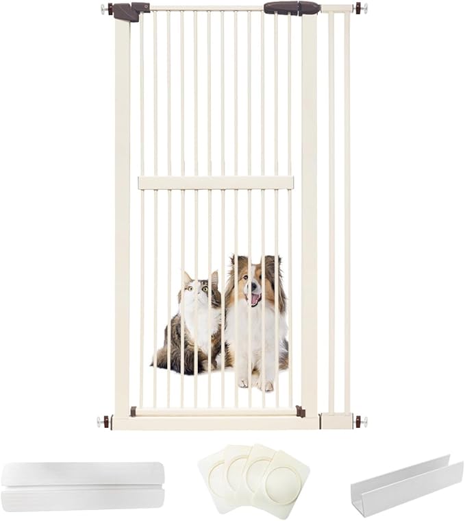 Lumizone Extra Tall Cat Gate 61.02" High Pressure Mounted Extra Wide 34.06"-38.38" (17Sizes) 1.37" Gap No Drilling Auto-Close Tall Pet Gate for Dogs (Cream, 34.06"-38.38"/76.5-97cm)