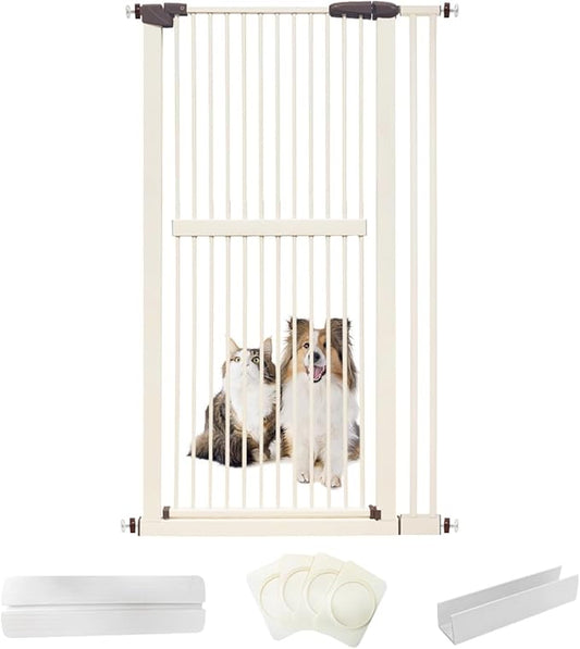 Lumizone Extra Tall Cat Gate 61.02" High Pressure Mounted Extra Wide 34.06"-38.38" (17Sizes) 1.37" Gap No Drilling Auto-Close Tall Pet Gate for Dogs (Cream, 34.06"-38.38"/76.5-97cm)