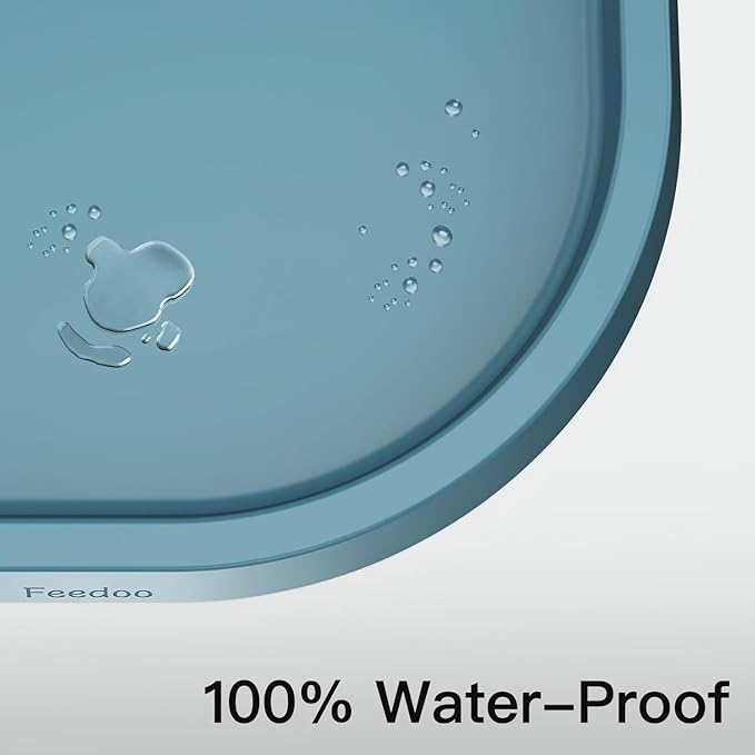 Pet Feeding Mat [Warped Resistant Raised Edge], Water-Proof Silicone Placement for Food Water Bowls, Anti-Slip Base Protect Floor, BPA-Free&Dishwasher-Safe [23.5x13.5inch Large, Blue]