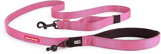 EzyDog Soft Trainer Dog Leash with Traffic Control Handle - Reflective Stitching for Nighttime Safety and Superior Strength and Comfortability for Training Large to Medium Dogs (72”, Pink)