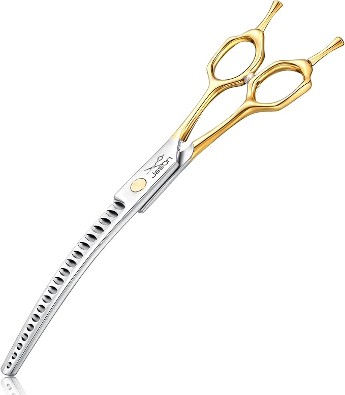 JASON 7.5 Inch Curved Chunker Scissors for Dog Grooming 19 Teeth Professional Downward Chunker Shears with Symmetric Handle Sharp Comfortable