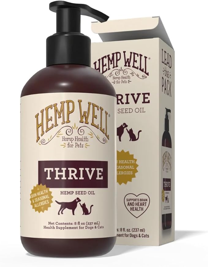 Hemp Well Thrive Oil for Dogs and Cats – Supports Hip, Joint, and Heart Health, Promotes Immune System, and Promotes Healthy Skin from Seasonal Allergies, Organically Sourced - 8 Ounces